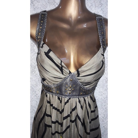 NWT Sky Sz Med Silk and Leather Gladiator Style Empire Waist Dress - Picture 4 of 10